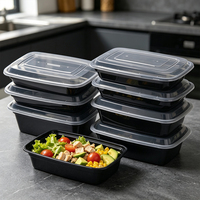 Conteneur alimentaire carré en plastique PP sans bisphénol, jetable, populaire, 750-1500 ml, lot de 150, avec couvercle anti-fuite pour la préparation des repas