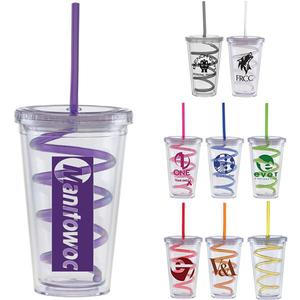 Khuyến mãi biểu tượng tùy chỉnh in 16 oz <span class=keywords><strong>cup</strong></span> đôi tường rõ ràng nhựa acrylic Tumbler với lỗ xoắn ốc rơm sáng tạo cốc nhựa - Product Image 1