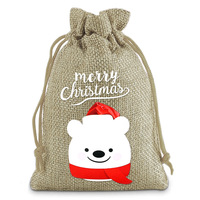 Sac de Père Noël personnalisé à sublimation Sacs-cadeaux en lin avec cordon de serrage Style pliant Sacs-cadeaux en toile de jute pour bonbons