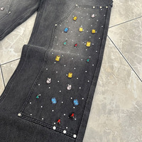 Pantalon de survêtement vintage patchwork délavé à l'acide, jeans en denim personnalisés pour hommes, pantalon orné de strass délavé à la pierre