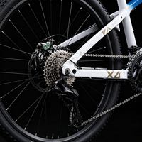 Vélo de montagne élégant à suspension intégrale avec cadre en aluminium bleu-blanc dégradé, freins à disque hydrauliques, 10 vitesses, roues de 27,5 pouces