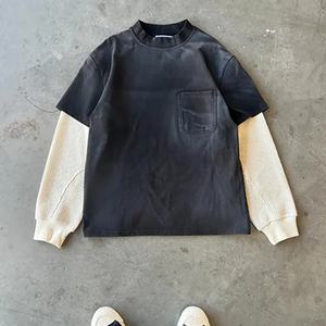 Camiseta Personalizada para Hombre, 320 g/m², Lavado Ácido, Estilo Desgastado, Manga de Punto Tipo Waffle, Camiseta de Algodón de Doble Capa, Manga Larga - Product Image 1