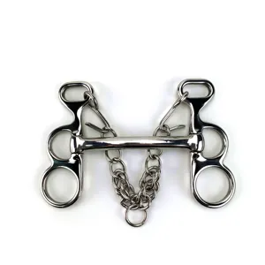 Horse Equipment Racing Bits Stainless Steel Horse Riding Gag Bits with Rotatable Loose Cheek Mullen Mouth Hooks and Curb Chain