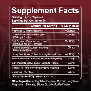 Suplemen Kapsul Energi Ekstrem <span class=keywords><strong>Guarana</strong></span> Ginseng Merah Kafein Horny Goat Weed L-arginine Maca untuk Dewasa 60 Kapsul - Product Image 6