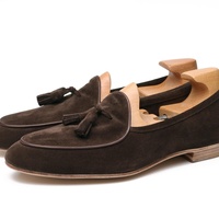 Chaussures Mocassins OME Langdo en Daim/Cuir Nubuck pour Hommes, Sur Mesure avec Pompons, Imperméables, Respirantes, Fermeture à Chaussette à Carreaux