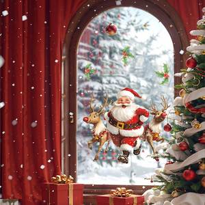 Ensemble d'autocollants de Noël assortis Père Noël pour fenêtre – Décorations festives pour la maison, les vitrines et les fournitures de fête de Noël - Product Image 1