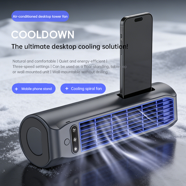 Portable Quiet Tower Fan 3000mah Rechargeable Vertical Cooling Fan Wall Mount no Drilling Desktop Floor Air Cooler for Home Use