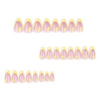 Gel doux 24 pièces minimaliste français jaune Simple fleur et perle forme d'amande presse sur les ongles ongles artificiels 3313