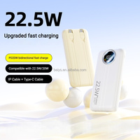 Power Bank Digital Display Model Baru 20000mAh Portabel Tipe-C PD 22.5W Pengisian Cepat Baterai LI-Polymer Kabel 2-kabel Terintegrasi