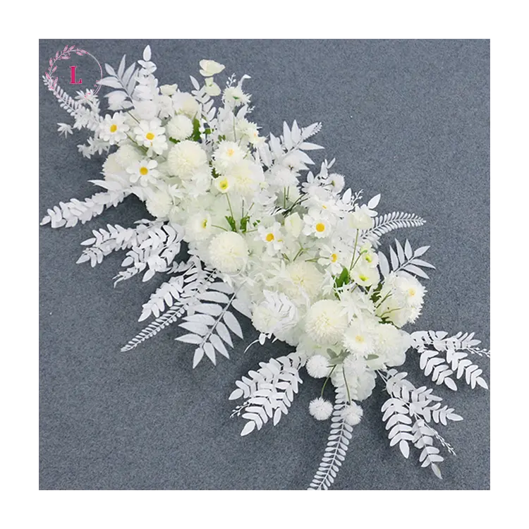 Beyaz yapay gül ponponlar okaliptüs yaprak düzenleme düğün sahne kemer zemin duvar çiçek sıra dekor çiçek koşucu