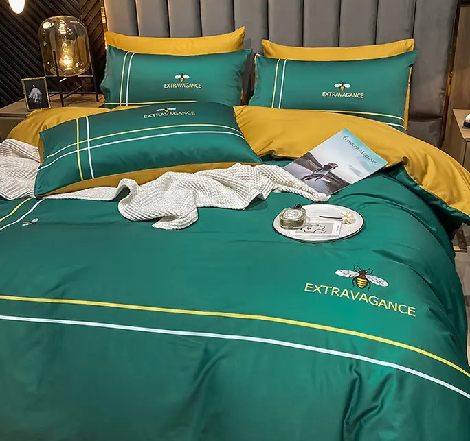 Luxury Custom Design Bedsheet 100% Cotton Famous Brand High-end Bedding Set Bed Sheet Duvet Cover Set