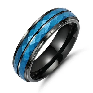 Fashion Jewelry Vendors Thin Blue Line Tungsten Steel Ring Men's Wedding Tungsten Carbide Rings For Men