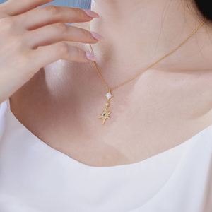 Dylam New Designer 925 Sterling Silver Link Chain Fine Fashion 5A Cubic Zirconia Synthetic <b>Opal</b> Stone Hexagram <b>Pendant</b> Necklace - Product Image 3