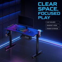 Bureau de jeu et d'apprentissage AOR Internet Cafe, silencieux, électrique, en métal, avec surface en bois, pour e-sport, avec effets RGB multiples, ergonomique