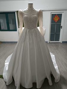 ロングスリーブニューブライダルフレンチプリンセスラージテールビンテージコートスタイルウェディングドレスアップリケレースエンパイアシルエット100% - Product Image 6