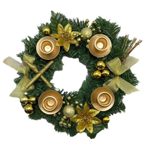 Senmasine 30cm Candlestick Flower Wreath With Poinsettia Pinecone Ornaments Ball Wreaths Front Door <strong>Christmas</strong> <strong>Decoration</strong> - Product Image 5