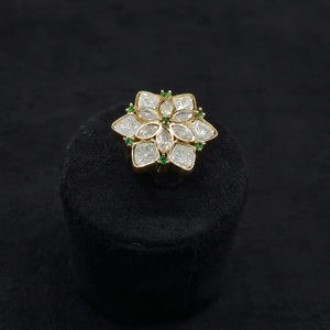 Anillo de Cóctel Floral 12293, Anillo Kundan Chapado en Oro para Mujer, con Piedra Marquise, Joyería Elegante, Regalo de Boda, Estilo Glamuroso - Product Image 1