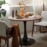 Table à manger ronde en bois durable et écologique, style nordique minimaliste, pieds en métal, pour petit appartement, 2 places, meubles de maison