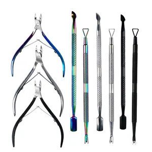 Wholesale Private Label Silver Black Titanium Manicure Nail Trimmer Remover Cutter Pusher Cuticle Nippers and Pusher Set