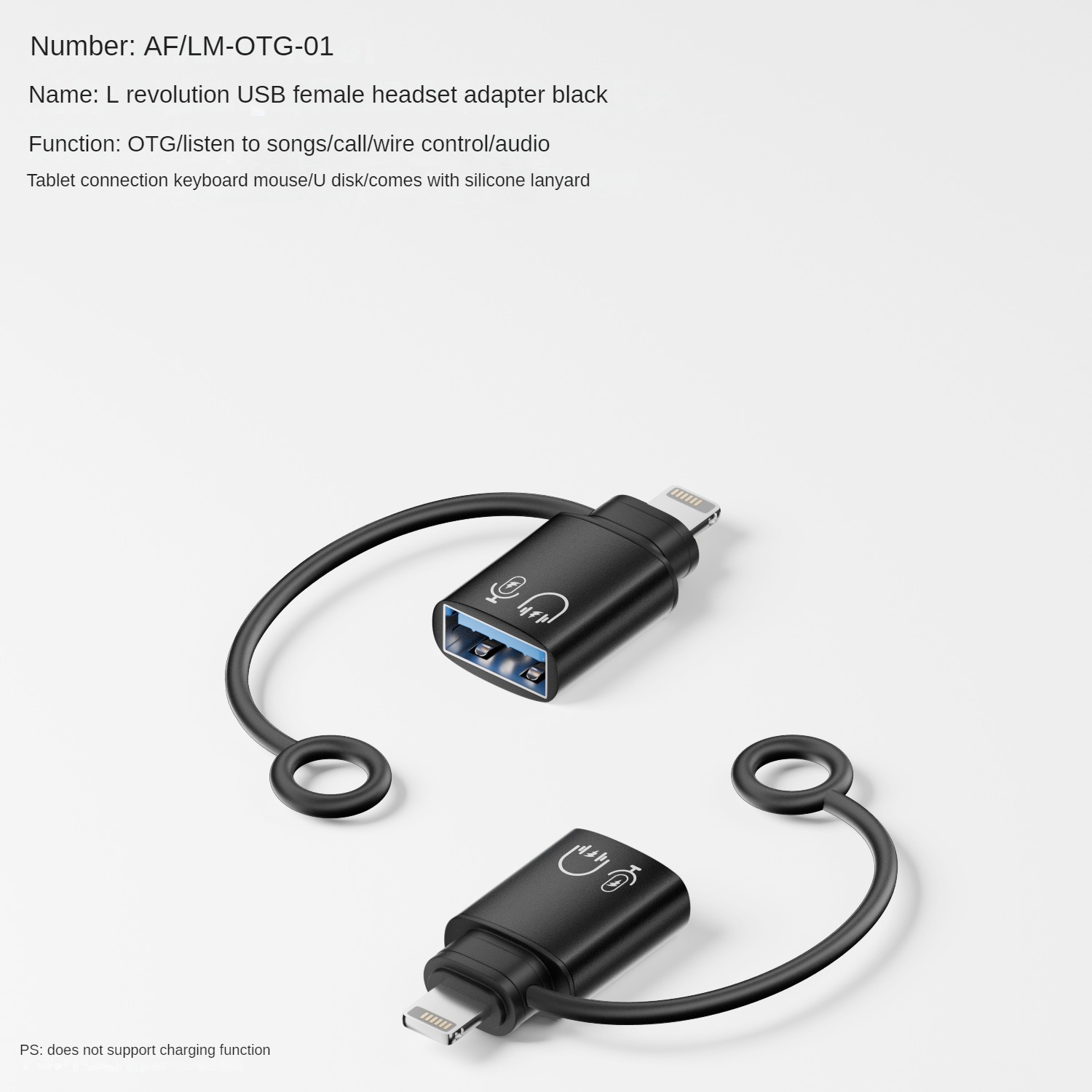 สาย OTG หัวต่อ L ชาย สีดำ ไปยัง USB A หญิง