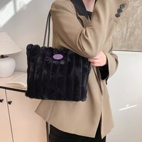 Sac fourre-tout en peluche rayé pour printemps/automne, design carré décontracté grande capacité