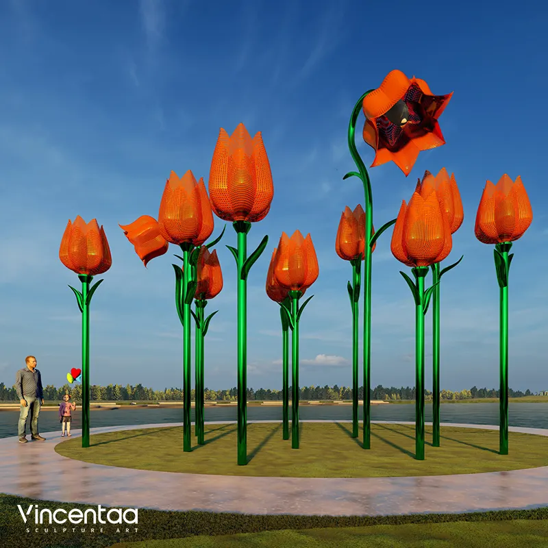 Vincentaa New Creative Design Modern Custom Outdoor Park Sculpture Tulip Stainless Steel Metal Sculpture