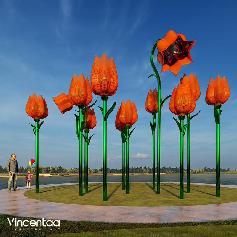 Vincentaa New Creative Design Modern Custom Outdoor Park Sculpture Tulip Stainless Steel Metal Sculpture