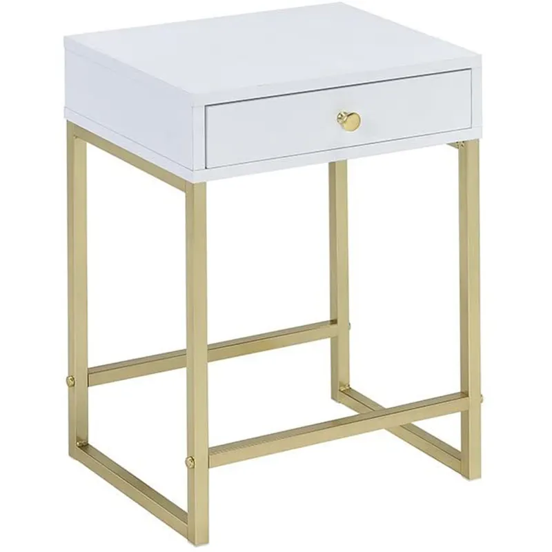 Holz Holz kleine weiße und goldene Luxus moderne weiße Nachttisch für Schlafzimmer Nachttisch