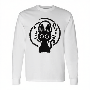 Camiseta de manga larga con diseño de gato lindo con auriculares, estilo Y2k de los años 90, diseño de gatito, top de moda unisex - Product Image 2