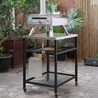 Table de four à pizza d'extérieur mobile à double étagère, table de travail commerciale en acier inoxydable pour la préparation des aliments avec tiroir sur roulettes