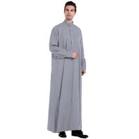 Vêtements islamiques modestes, thawb arabe, jubah, nouveau design, thobe avec poches, couleur unie, fermeture éclair avant, bouton, robe thobe pour hommes M0069
