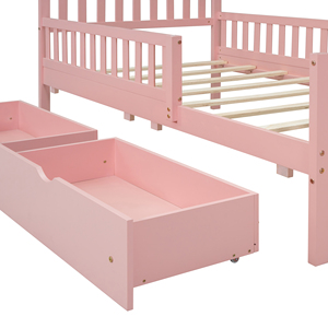 Letto a piattaforma singolo moderno in legno massello rosa con sponde di sicurezza, comodo, ecologico, con cassetti contenitore per la cameretta dei bambini - Product Image 6