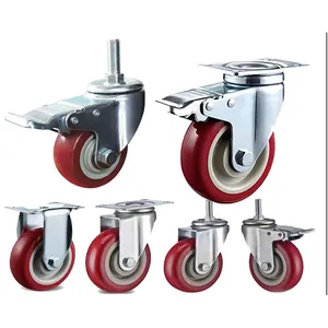 Thread Stem 75mm 100mm 125mm Red PU Castor 3inch 4inch 5inch Industrial Swivel Caster Wheel