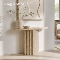 Table console sur mesure en travertin naturel cannelé, pièce d'appoint minimaliste pour couloir, idéale pour les projets d'aménagement intérieur de villas et d'hôtels