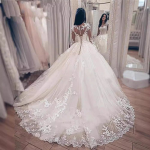 <b>Lace</b> Wedding Dress Ball Gown Sweetheart Neckline Long Sleeve <b>White</b> Ivory Princess Waistline Vintage Style - Product Image 2