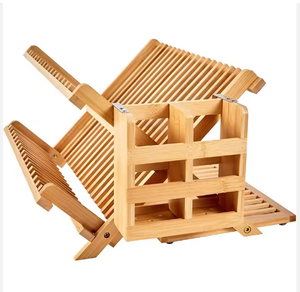 ชั้นวางจานไม้ไผ่พับเก็บได้3ชั้นชั้นชั้นวางจานพร้อมที่วางอุปกรณ์สำหรับเคาน์เตอร์ห้องครัว - Product Image 3