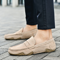 Mocassins en daim et cuir véritable première couche pour hommes, style coréen, chaussures tendance à enfiler, respirantes, confortables, décontractées, pour la conduite