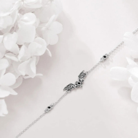 Bijoux en gros, bracelet chaîne gothique en argent 925 oxydé avec lune et chauve-souris pour cadeau d'Halloween