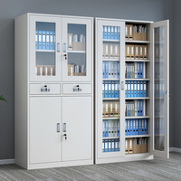 Armoire de classement en acier pour bureau et école, armoire de classement en métal à 2 portes verrouillables, armoire de classement en métal à 4 niveaux avec 2 tiroirs et porte en verre