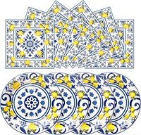 Ensemble d'assiettes et de serviettes à motif citron, assiettes en papier bleues et jaunes à motif citron, vaisselle jetable pour fête de naissance ou anniversaire
