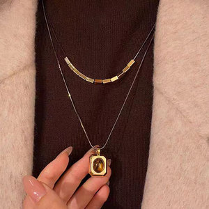 Collar de Ojo de Tigre de Moda <span class=keywords><strong>2026</strong></span> - Colgante con Bisel Cuadrado, Cadena de Doble Capa, Accesorio de Estilo para Otoño e Invierno - Product Image 5