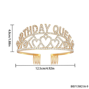 PESENAR la corona di compleanno "reginetta di compleanno" diamante scintillante dorato, con abbellimenti a forma di cuore, è molto bella - Product Image 3