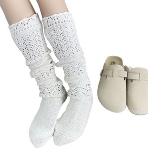 Calcetines de encaje para mujer, calcetines largos de algodón calados, cálidos, tejidos, para otoño e invierno, estilo elegante, color sólido, térmicos, que mantienen el calor - Product Image 4