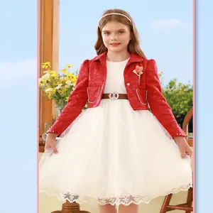 فستان الأميرات للخريف والربيع والسهرات 2023 ملابس الأطفال معطف بأكمام طويلة فستان زفاف لؤلؤي