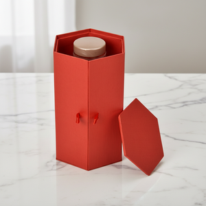 <b>Red</b> Hexagonal Multi Layer Gift <b>Box</b> With Ribbon Handle For Skincare Cosmetic Storage - Product Image 2