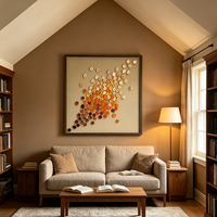 Décoration murale abstraite moderne en MDF 3D fait main, base carrée, cadre marron, idéale pour la décoration d'hôtels et de maisons