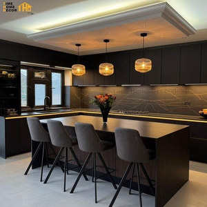 Gabinete de Cocina Modular Moderno <span class=keywords><strong>en</strong></span> Forma de U, Color Gris Piedra, de MDF, con Encimera de Cuarzo Artificial y Acero Inoxidable, para Apartamento - Product Image 3