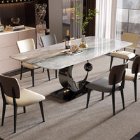 Table à manger rectangulaire de luxe en pierre de cristal italienne minimaliste avec 6 chaises pour petit appartement et salon moderne
