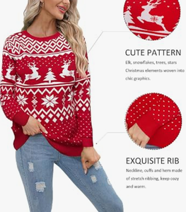 <span class=keywords><strong>Pull</strong></span> de Noël pour femme 100 % coton tricoté, motif renne et flocon de neige, manches longues, idéal pour les fêtes de fin d'année, doux et confortable - Product Image 4