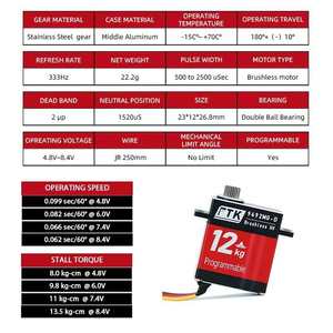 Servomotor sin escobillas PTK 9492 MG-D a prueba de agua para modelo de barco, robot, trx4, servomotor digital de metal con cambio de marchas - Product Image 2